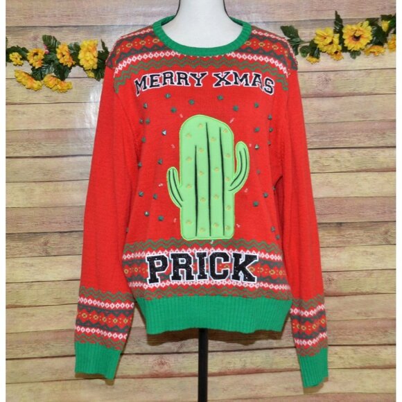 Spencer's Workshop Size XL Light Up Ugly Sweater Merry X-Mas Prick Cactus WORKS - Picture 1 of 13